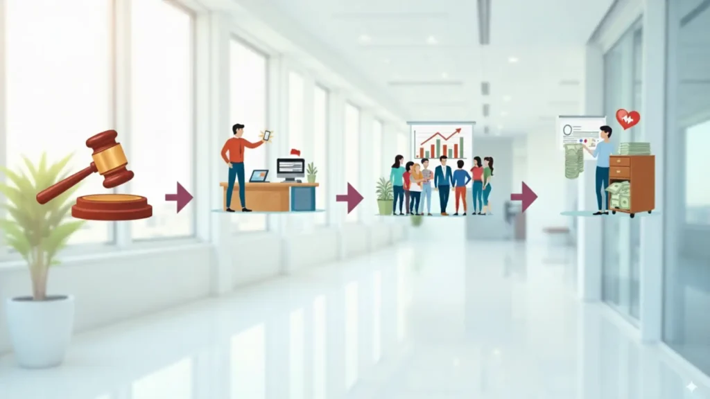 Company liquidation process illustrated with four steps