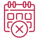 Red calendar icon with cancellation cross