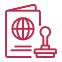Red passport and approval stamp travel icon