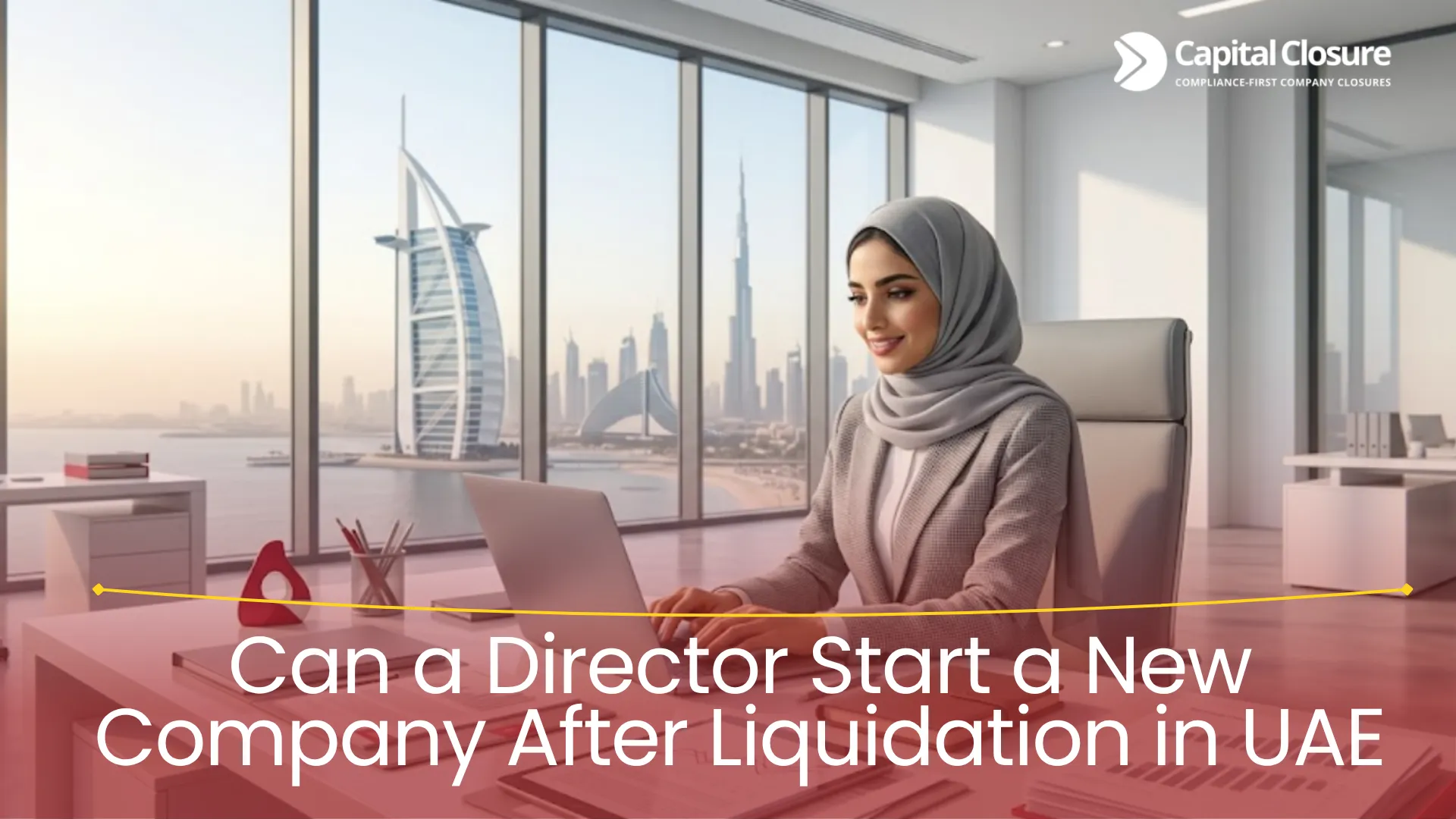 business person starting new company after liquidation UAE in modern office