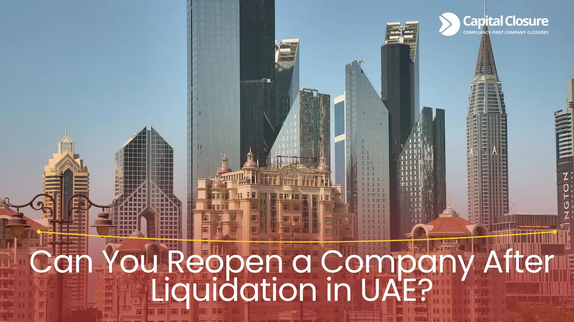Business owner reopening company after liquidation in UAE with modern Dubai skyline background
